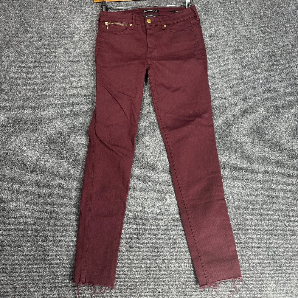 Abercrombie & Fitch Jeans Womens 26 Super Skinny Burgundy Cotton Stretch Raw Hem
